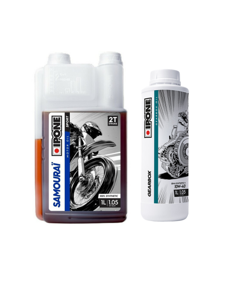 Pack moteur IPONE 2T Samouraï 1 Litre + Huile de boite IPONE Box 2 Semi synthèse 2T 1 Litre