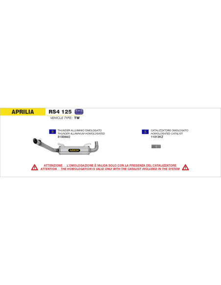 Kit catalyseur homologué ARROW - APRILIA RS4 125 2011-2016 / HONDA CRF 250 L 2012-2013