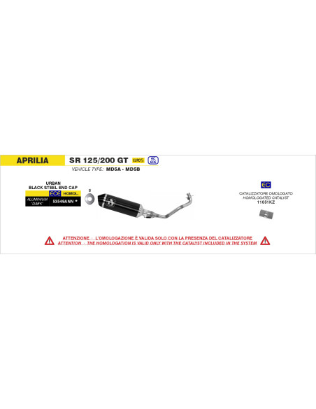 Kit catalyseur homologué ARROW - APRILIA SR 125 / 200 GT 2022-2024