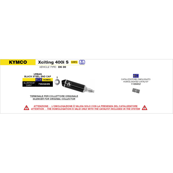Kit catalyseur homologué ARROW - KYMCO XCITING 400I S 2021-2024