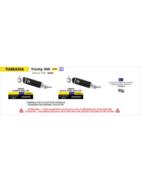 Kit catalyseur homologué ARROW - YAMAHA TRICITY 300 - XMAX 300 2021-2024