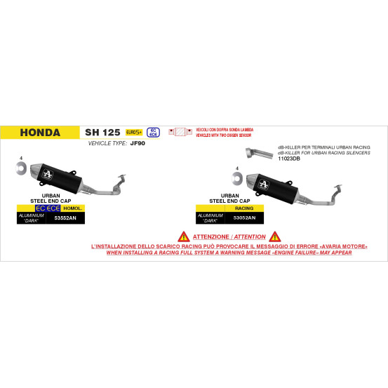 dB-Killer pour silencieux ARROW Urban - non homologué - HONDA / PIAGGIO
