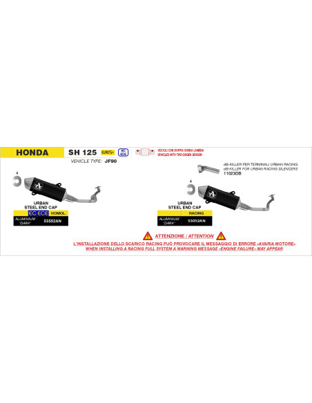 dB-Killer pour silencieux ARROW Urban - non homologué - HONDA / PIAGGIO