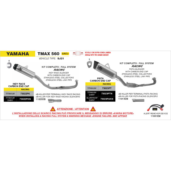 dB-Killer pour silencieux ARROW Indy Race EVO - non homologué - YAMAHA TMAX 560 2025-2026