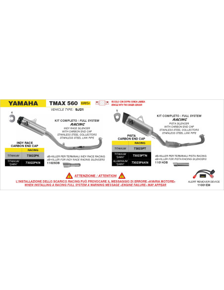 dB-Killer pour silencieux ARROW Indy Race EVO - non homologué - YAMAHA TMAX 560 2025-2026