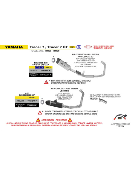 dB-Killer pour silencieux ARROW Icon - non homologué - YAMAHA TRACER 7 / TRACER 7 GT 2025-2026