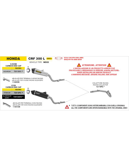 dB-Killer pour ARROW Competition ICON - non homologué - HONDA CRF 300 L 2025-2026