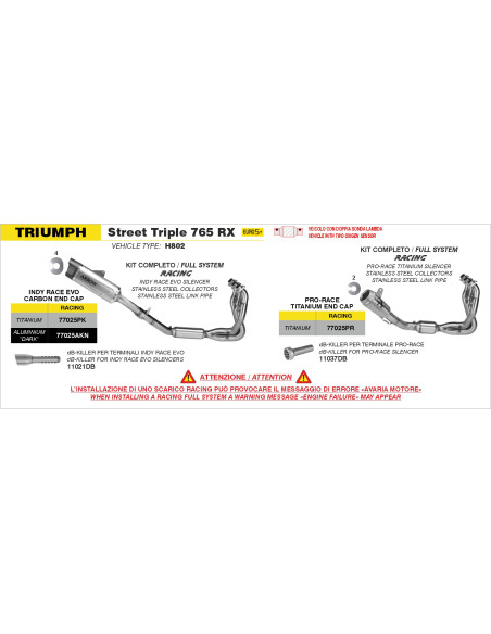 dB-Killer low sound pour silencieux ARROW Pro-Race - non homologué - MV AGUSTA / TRIUMPH / ZONTES