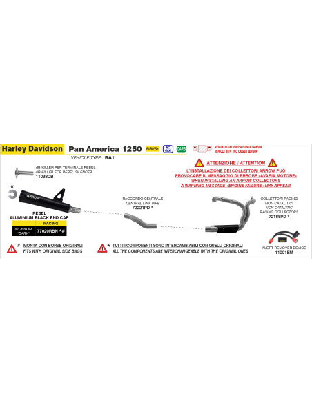 dB-Killer pour silencieux ARROW Rebel - non homologué - HARLEY-DAVIDSON PAN AMERICA 1250 2026