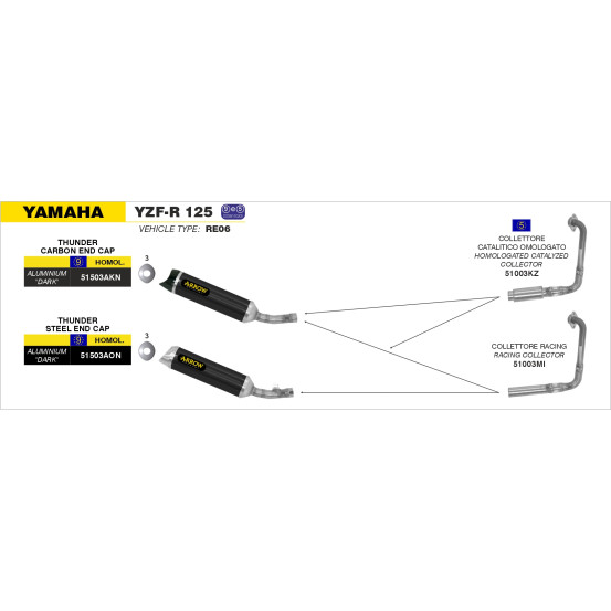 Kit collecteurs catalytique ARROW - homologué - YAMAHA YZF-R 125 2008-2013