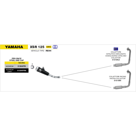 Collecteur catalytique ARROW - homologué - YAMAHA YZF-R 125 2021-2022 - MT 125 - XSR 125 2021-2024