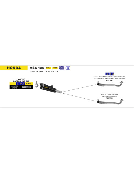 Collecteur catalytique ARROW - homologué - HONDA MSX 125 GROM 2016-2020