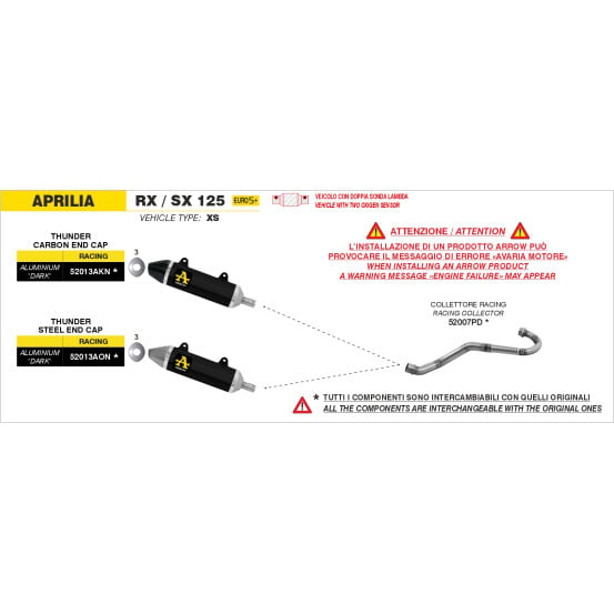 Collecteur racing ARROW - non homologué - APRILIA RX / SX 125 2025-2026