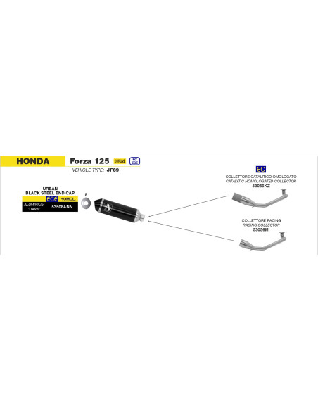 Collecteur racing pour pot ARROW Urban - non homologué - HONDA FORZA 125 2015-2020