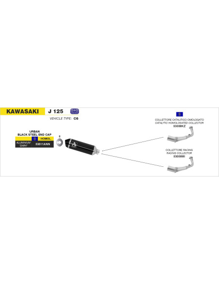 Collecteur racing pour pot ARROW Urban - non homologué - KYMCO DOWNTOWN 125I 2009-2016 / KAWASAKI J 125 ABS 2016-2020