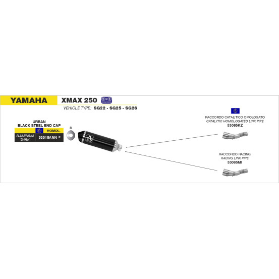 Collecteur catalytique pour pot ARROW Urban - homologué - YAMAHA XMAX 250 2009-2016