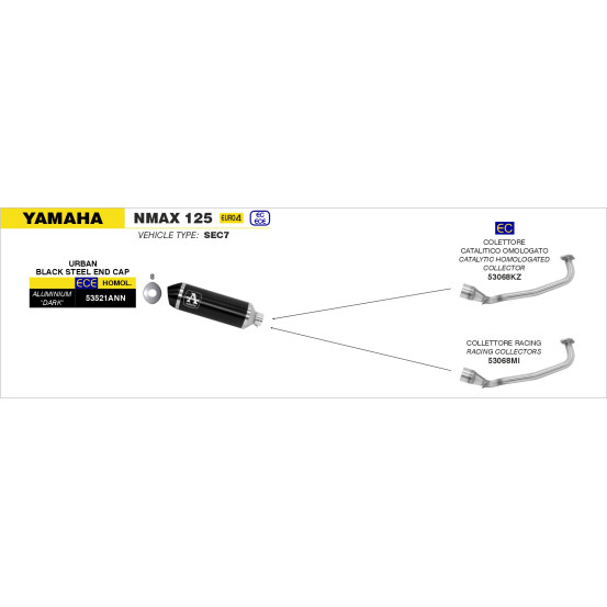 Collecteur catalytique pour pot ARROW Urban - homologué - YAMAHA NMAX 155 - NMAX 125 - TRICITY 125 2017-2020
