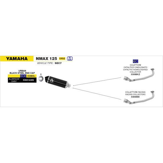 Collecteur racing pour pot ARROW Urban - non homologué - YAMAHA NMAX 155 - NMAX 125 - TRICITY 125 2017-2020