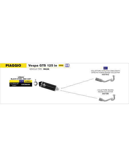 Collecteur catalytique pour pot ARROW Urban - homologué - PIAGGIO VESPA GTS 125IE 2017-2018