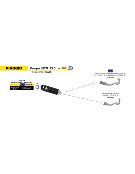 Collecteur racing pour pot ARROW Urban - non homologué - PIAGGIO VESPA GTS 125IE 2017-2018