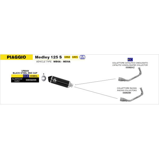 Collecteur racing pour pot ARROW Urban - non homologué - PIAGGIO MEDLEY 125 S ABS - MEDLEY 150 S ABS 2020-2024
