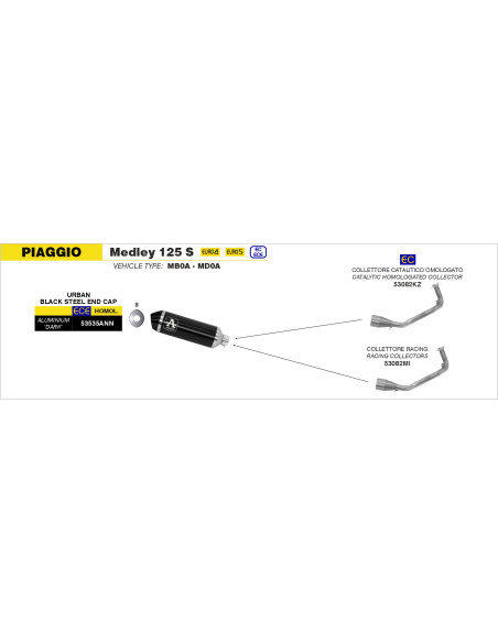 Collecteur racing pour pot ARROW Urban - non homologué - PIAGGIO MEDLEY 125 S ABS - MEDLEY 150 S ABS 2020-2024