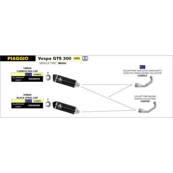 Collecteur racing pour pot ARROW Urban - non homologué - PIAGGIO