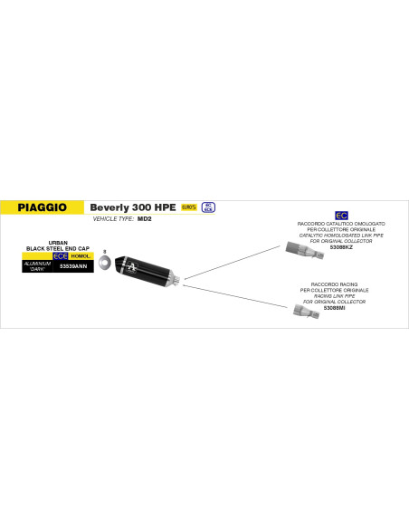 Collecteur racing pour pot ARROW Urban - non homologué - PIAGGIO BEVERLY 300 HPE 2021-2024