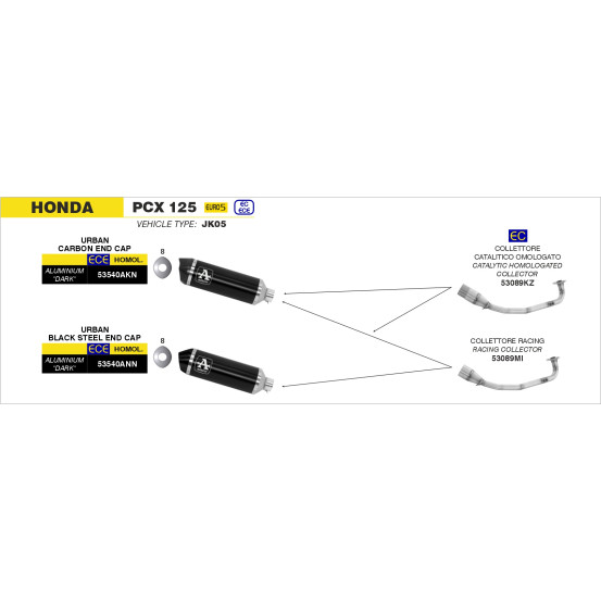 Collecteur racing pour pot ARROW Urban - non homologué - HONDA PCX 125 2021-2024