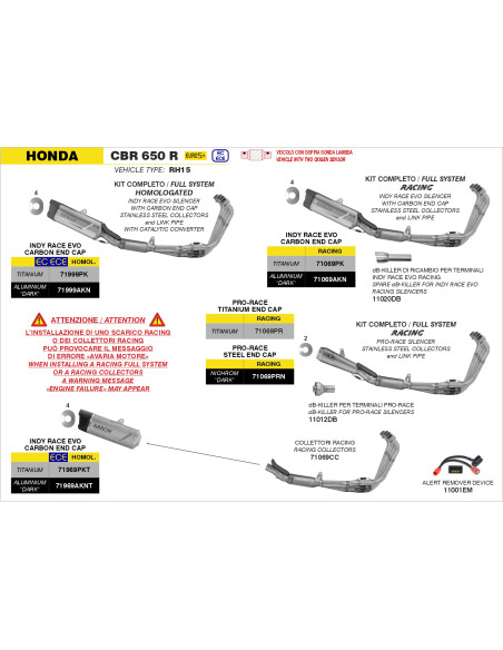 Collecteurs racing ARROW - non homologué - HONDA CB 650 R - CBR 650 R 2024-2026