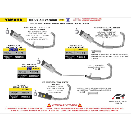 Collecteurs racing ARROW - non homologué - YAMAHA MT-07 2025-2026