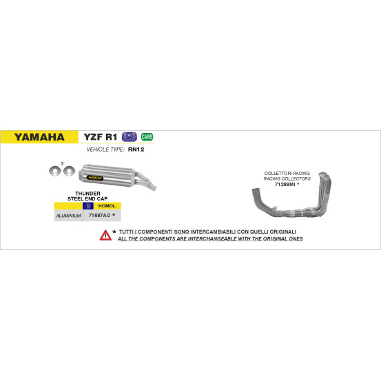 Collecteurs racing ARROW Twin Replica complet - non homologué - YAMAHA YZF R1 2004-2006