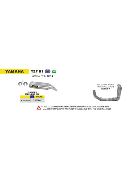 Collecteurs racing ARROW Twin Replica complet - non homologué - YAMAHA YZF R1 2004-2006