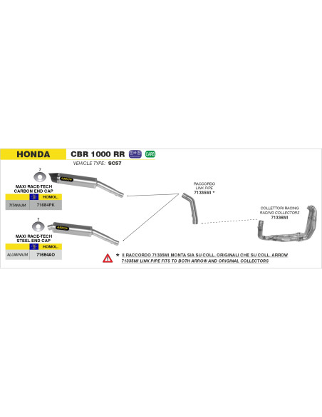 Collecteurs racing ARROW - non homologué - HONDA CBR 1000 RR 2004-2007