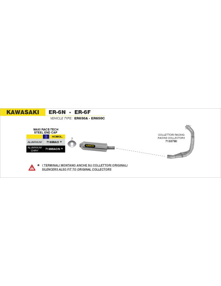 Collecteurs racing ARROW - non homologué - KAWASAKI ER-6N - ER-6F 2005-2011 - VERSYS 650 2007-2014