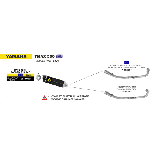Kit collecteurs avec converteur catalytique pour silencieux ARROW Race-Tech - homologué - YAMAHA TMAX 500 2008-2011