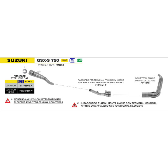 Collecteurs racing ARROW - non homologué - SUZUKI GSR 750 2011-2016 - GSX-S 750 2017-2020