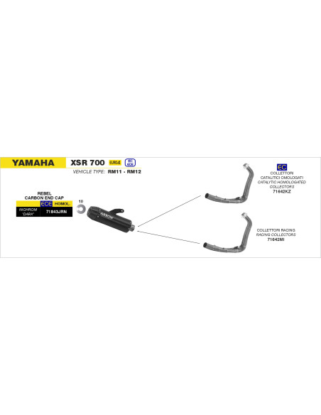 Kit collecteurs catalytique version basse pour silencieux ARROW Jet Race - homologué - YAMAHA