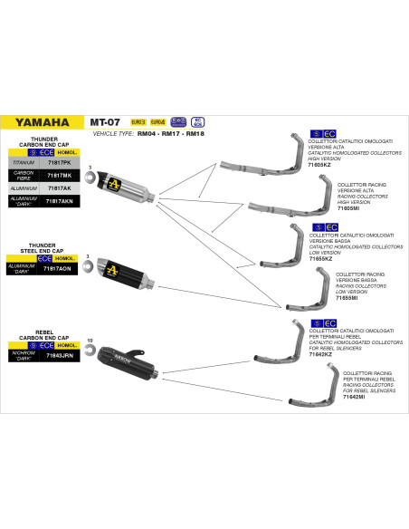 Collecteurs racing version basse pour silencieux ARROW Thunder - non homologué - YAMAHA