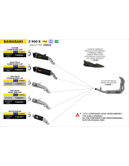 Collecteur racing ARROW non homologué - KAWASAKI Z 900 E 2017-2018 - Z 900 A2 2019-2024