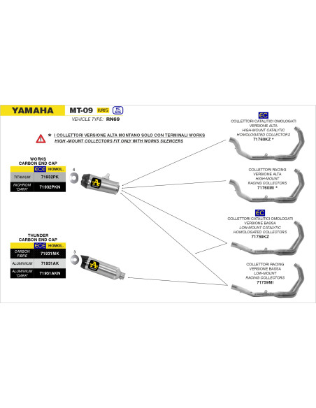 Collecteurs racing ARROW version basse - non homologué - YAMAHA MT-09 2021-2023