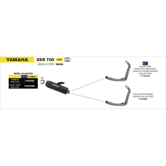 Kit collecteurs catalytique ARROW - homologué - YAMAHA XSR 700 2021-2024