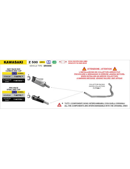 Collecteurs racing ARROW - non homologué - KAWASAKI NINJA 400 - Z 400 2023 - Z 500 - NINJA 500 2024-2026