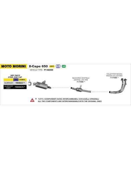 Collecteurs racing ARROW non homologué - MOTO MORINI X-CAPE 650 2022-2025