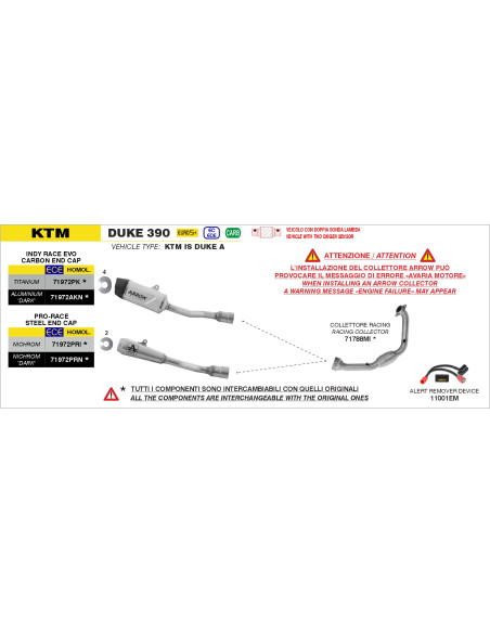 Collecteur racing ARROW - non homologué - KTM DUKE 390 2024-2026