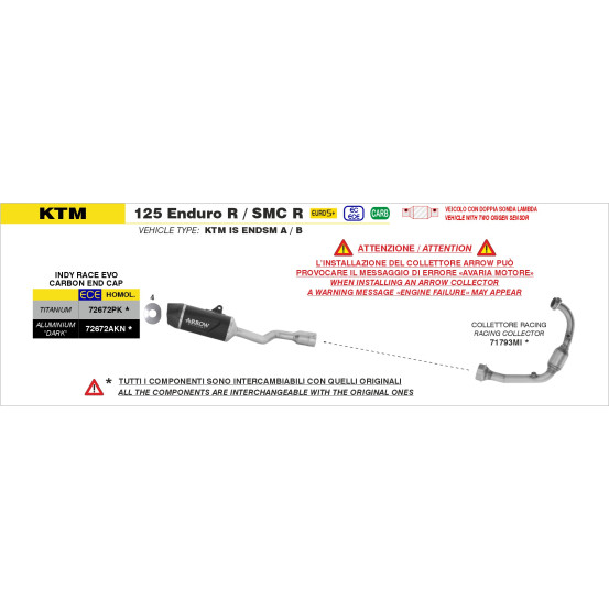 Collecteur racing ARROW - non homologué - KTM DUKE 125 2024-2026 - 125 ENDURO R / SMC-R 2025-2026