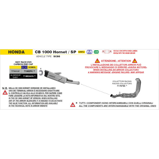 Collecteurs racing ARROW - non homologué - HONDA CB 1000 HORNET / SP 2025-2026