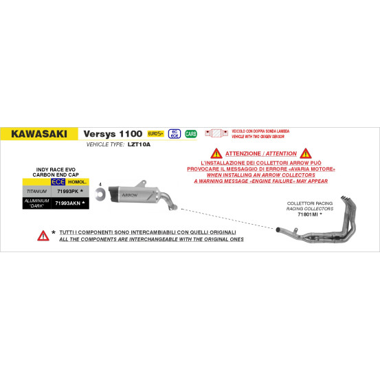 Collecteurs racing ARROW - non homologué - KAWASAKI VERSYS 1000 2021-2024 - VERSYS 1100 2025-2026
