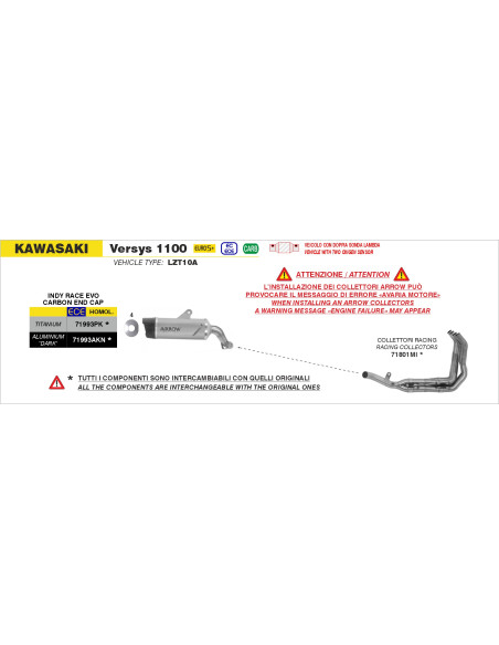 Collecteurs racing ARROW - non homologué - KAWASAKI VERSYS 1000 2021-2024 - VERSYS 1100 2025-2026
