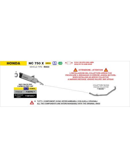 Collecteur racing ARROW - non homologué - HONDA NC 750 X 2025-2026